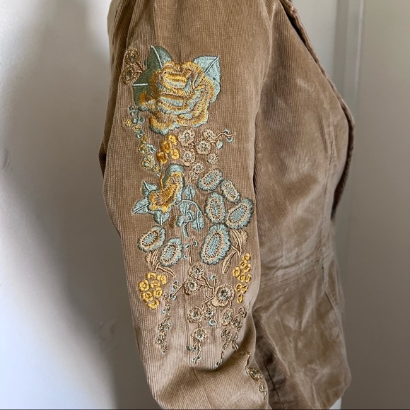New True meaning corduroy embroidered floral jacket size Large New With Tags A7 - Picture 6 of 16
